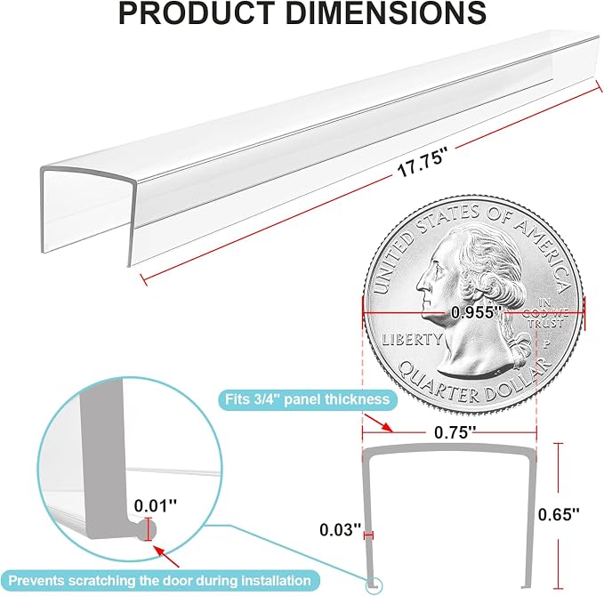4 Pack Cabinet Protectors for Kitchen Cabinets, 18" Length Clear Cabinet Door Protector Edge Guard 3/4" Thick for Kitchen Drawer Fronts, Slip-On Plastic Edge Guard to Protect Sink & Trash Drawer