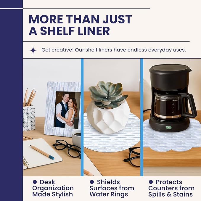 Adhesive Shelf Liner — Waterproof Felt Cabinet Liner & Contact Paper for Kitchen Organization — Soft Glide Drawer Liners, Under Sink Mat & Shelf Covers (Blue Current, 19.5in x 6ft, 2-Pack)