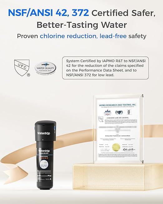 Waterdrop 10UB Under Sink Water Filter System with Faucet, Reduces PFAS, PFOA/PFOS, Lead, Chlorine, Bad Taste & Odor, NSF/ANSI 42 Certified, Under Sink Water Filter with Faucet, 1 Year