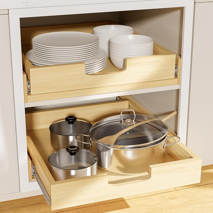 Pullout Cabinet Organizer, 32''W×21''D×3''H Slide Out Shelves for Kitchen Cabinets, Pull out Drawers for Kitchen Cabinets, Pantry, Bathroom, & Storage Organization