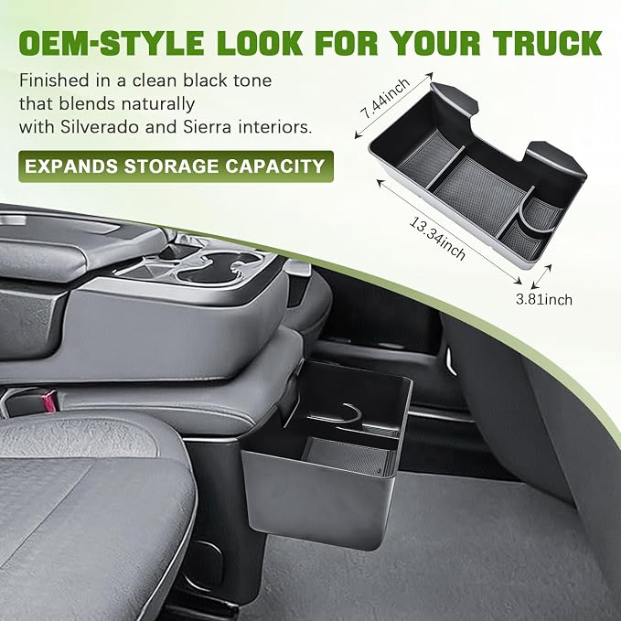 HGWEI Center Console Hanging Organizer Box Compatible with 2019-2026 Chevy Silverado/GMC Sierra 1500 and 2020-2026 2500HD 3500HD Accessories Front Hanging Tray (Fit Split-Bench Folding Seat Only)