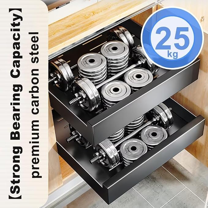 Pull Out Cabinet Adhesive Pull Out Teles Kitchen Drawer 25kg Load Capacity Slide Out Drawer for Kitchen Cupboard Storage,40CM-White