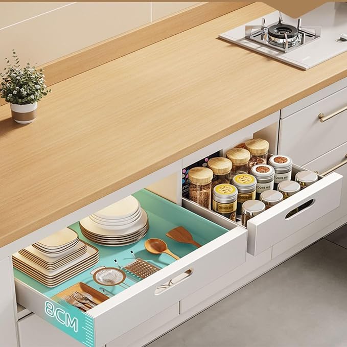 2PCS - Pull Out Cabinet Organiser, Drill-Free Slide Out Drawer Storage Shelves, Heavy Duty Sliding Drawer Organizer for Kitchen Cupboard for Kitchen Cupboard Bathroom(Black,30cm)