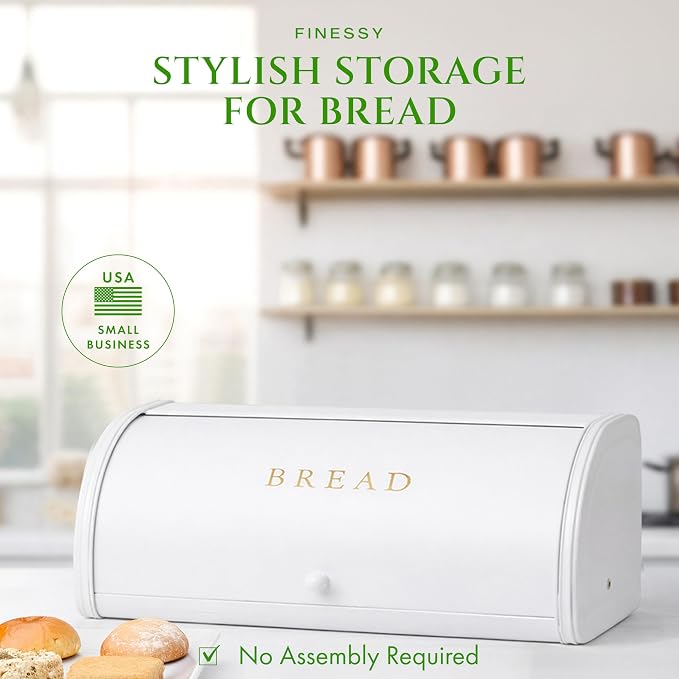 FINESSY Large Bread Box White for Pantry, Bread Box for Kitchen Countertop Stainless Steel, Breadbox Keeper for Fresh Homemade Muffin Sourdough Bagel Sandwich, Large Food Storage Containers with Lids