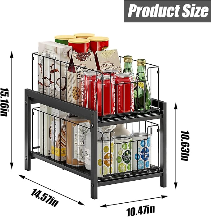 INGIORDAR 1 Pack Under Sink Organizer 2 Tier Multi Purpose Pull Out Cabinet Storage Organizers for Bathroom and Kitchen Under Sink Shelf Rust-resistant Coating Height Adjustable Black