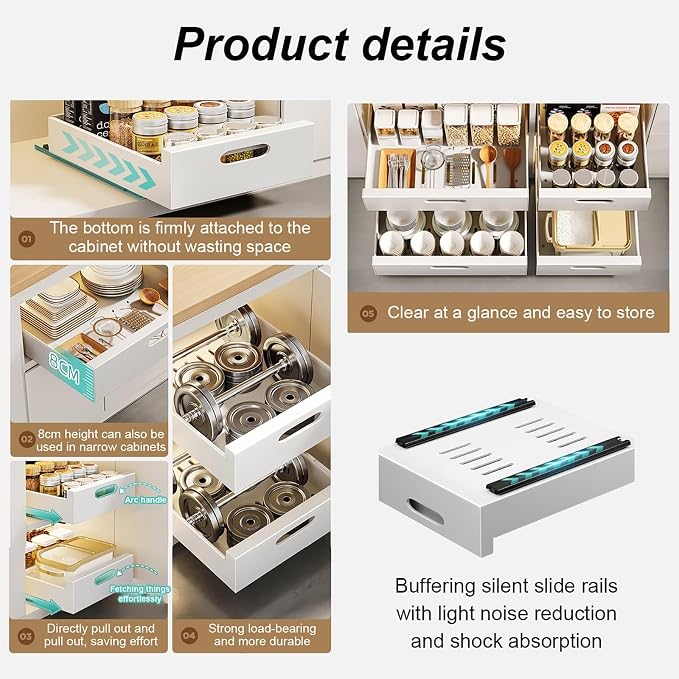 Slide Out Drawer Storage Shelves For Cupboard Cabinet,Extendable Sliding Drawer,No Need Drill and Nailing,for Pantry and Bathroom Vanity,with Adhesive Nano Film. (Color : Black, Size : 40 * 43 * 7cm)