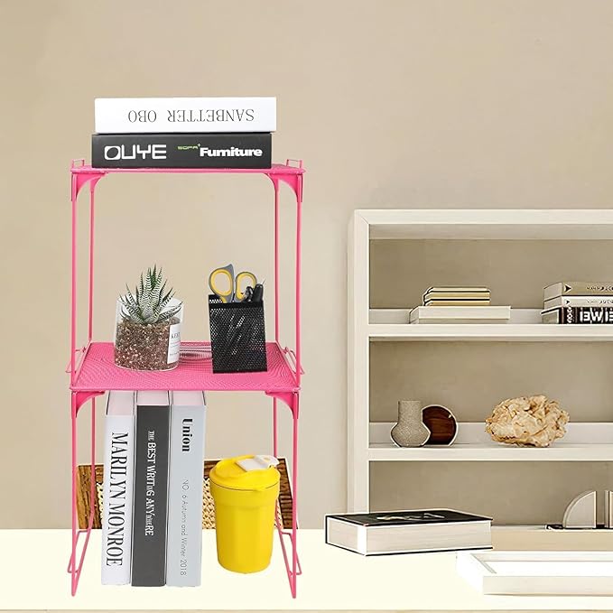 Locker Organizer Shelf, Stackable, Extra Tall, Fits Standard Size School Lockers (Pink 2 Pack)