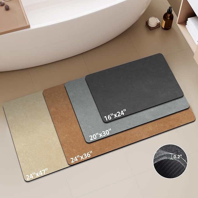 TYUU Bath Mat, Bathroom Rugs Non Slip Washable Thin Absorbent Quick Dry Bath Mat Fits Under Door Bathroom Floor Mat Perfect for Bath, Shower, or Sink 24"x48" Dark Grey