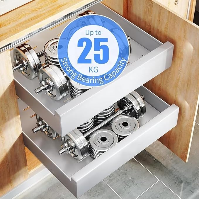 Sliding Cabinet Nizer for Kitchen No Drill Pull Out Shelf Storage Drawer for Cupboard Ideal for Kitchen Living Room Home Nization,White-35cm