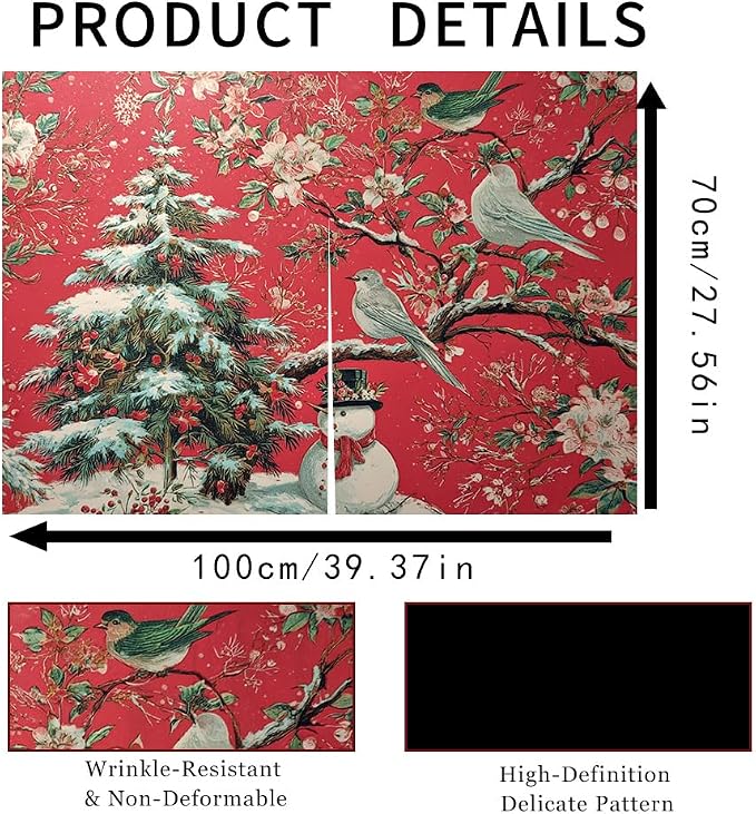 Self Adhesive Red Bird & Pine Tree Cabinet Curtain for Mother's Day, 39x28 Inch Vintage Floral Under Sink Skirt No Drill, Spring Cleaning Kitchen Decor, Hook and Loop Laundry Valance