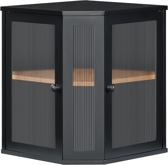 HOOBRO Bamboo Bread Box, Kitchen Countertop Corner Bread Box, Large Capacity 2-Tier Bread Container, Bread Storage Container with Dual Rippled Acrylic Doors, for Kitchen Food Storage, Black BK12MB01