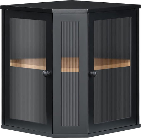 HOOBRO Bamboo Bread Box, Kitchen Countertop Corner Bread Box, Large Capacity 2-Tier Bread Container, Bread Storage Container with Dual Rippled Acrylic Doors, for Kitchen Food Storage, Black BK12MB01