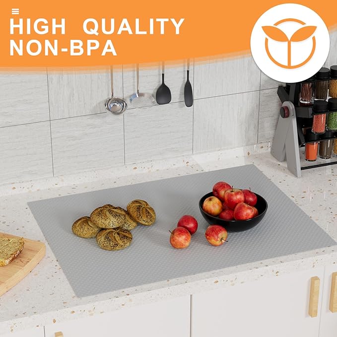 Cabinet Shelf Liner 17.7-inch Wide: Waterproof Kitchen Cabinet Liners Light Gray - 17.7 Inch x 300 Inch Non-Adhesive Easy to Cut Drawer Mat for Pantry Shelves