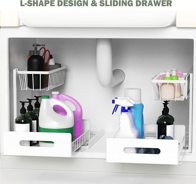 AORESAC Under Sink Organizer, Metal Pull Out Cabinet Organizer 2-tier, Under Sink Slide Out Storage Shelf for Kitchen Bathroom Organizers and Storage, 10.5W x 13D x 11H Inches