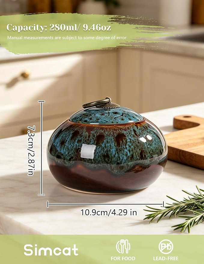 Simcat Ceramic Storage Jars, Exquisite Glaze Food Canisters for Kitchen Spice Storage, Tea Caddy Storage, Coffee Jar, Condiment Jar with Seal Lid (Blue B)