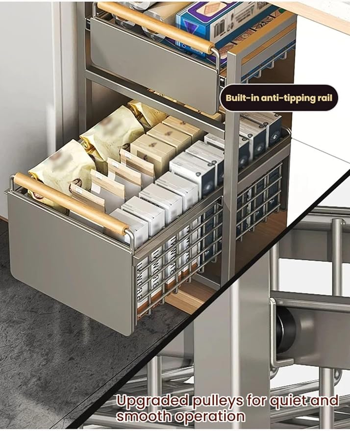 Pull Out Shelf Kitchen Storage Drawer- Slide Out Drawers for Kitchen Cabinets No Drill Shelves(Gold,40x23x39 cm)