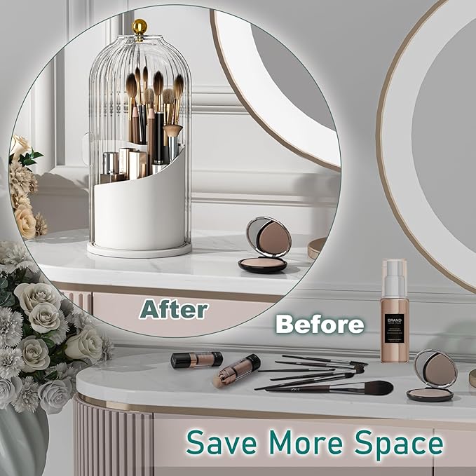GAXmi Makeup Brush Holder with Lid Rotating Cosmetic Tools Organizer, Grey | 360 Rotation, Waterproof, Dustproof, Moistureproof