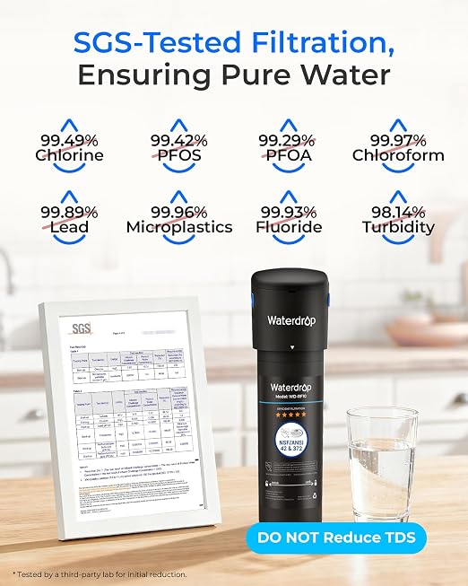 Waterdrop 10UB Under Sink Water Filter System with Faucet, Reduces PFAS, PFOA/PFOS, Lead, Chlorine, Bad Taste & Odor, NSF/ANSI 42 Certified, Under Sink Water Filter with Faucet, 1 Year