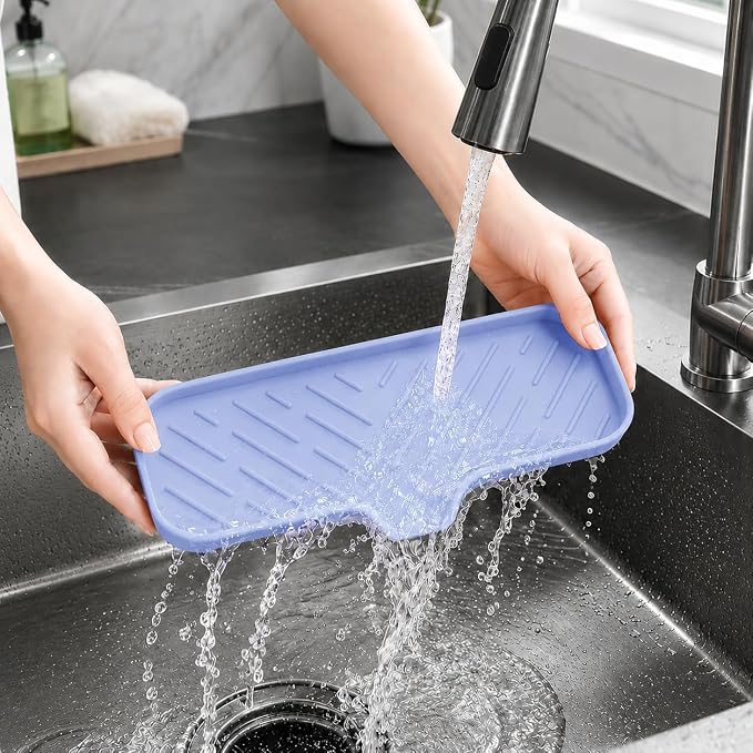 MicoYang Silicone Soap Dish with Drain Spout — Self-Draining Double Sink Organizer Tray for Kitchen & Bath, Dispensers, Sponges & Soap Holder, Non-Slip & Dishwasher Safe, Light Purple (Large, 12"×4")