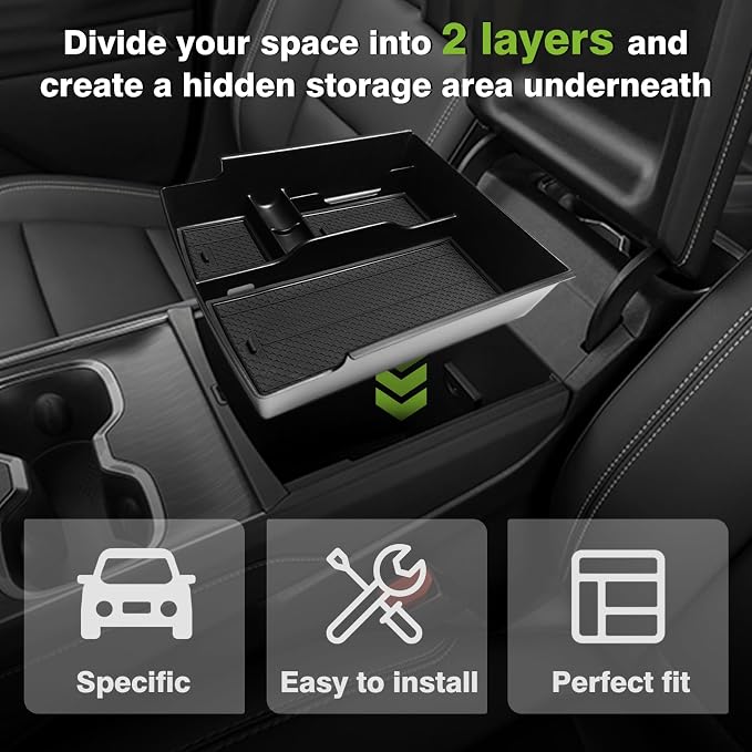 Muslogy Center Console Organizer&Hidden Storage Box Compatible with 2024-2026 GMC Acadia/Chevy Traverse&2025 2026 Buick Enclave Accessories Interior Storage Insert Tray Secret Compartment Coin Holder
