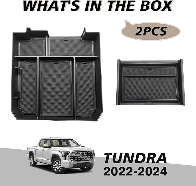 Muslogy Center Console Organizer Compatible with Toyota Tundra 2022-2025 2026 Accessories Middle Insert Box & Lower Center Console Storage Gear Shift Storage Box 2PCS Set(Console Organizer+Lower Tray)