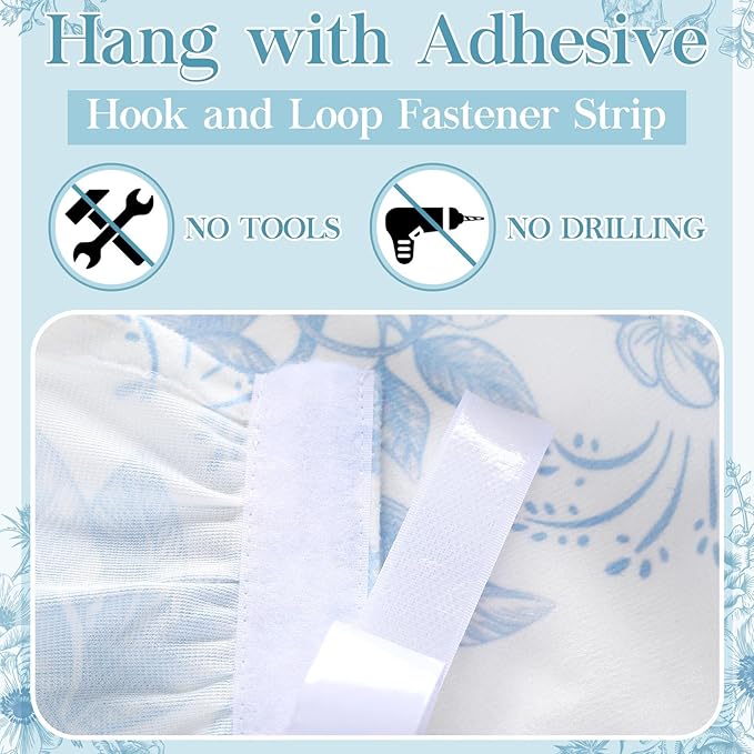 VitalCozy Cabinet Curtain 28" W x 51" L Sink Skirt for Bathroom Kitchen Blue Flower Floral Spring Short Curtain for Home Classroom Farmhouse Rustic Drape Under Desk Privacy Drape for Laundry Room