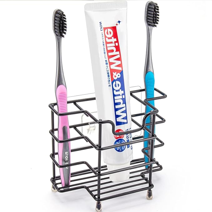 Toothbrush Holders for Bathroom, 3-Slot Black | Wall-mounted Hygienic Bathroom Storage for Countertop or Shower