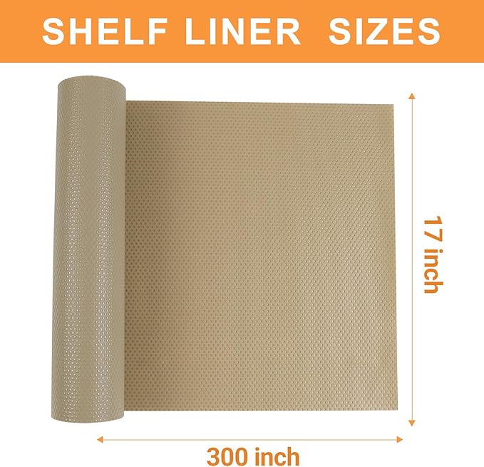 FLPMIX Shelf Liners for Kitchen Cabinets: Waterproof Non-Adhesive Drawers Liner - Easy to Cut Cupboard Mats for Pantry Shelves 17" W x 300" L Khaki