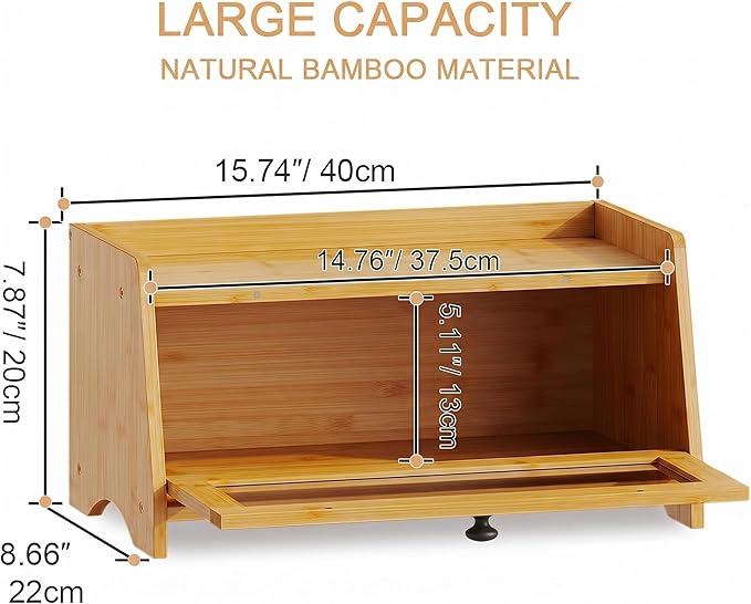 BAMBANG Bread Box for Kitchen Countertop, Bamboo Bread Box for Homemade Bread, Wooden Farmhouse Bread Storage Container, Large Breadbox Bread Bin Organizer for Counter Cabinet Pantry, Natural