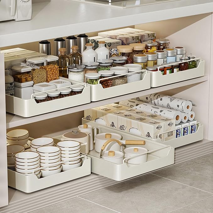 cupboardPull Out Drawer Kitchen Telescopic Drawer Retrofit Pull Slide Out Drawer with Handle Storage Shelves for Kitchen Cabinets with Adhesive Film Pull Out Drawer No Drilling