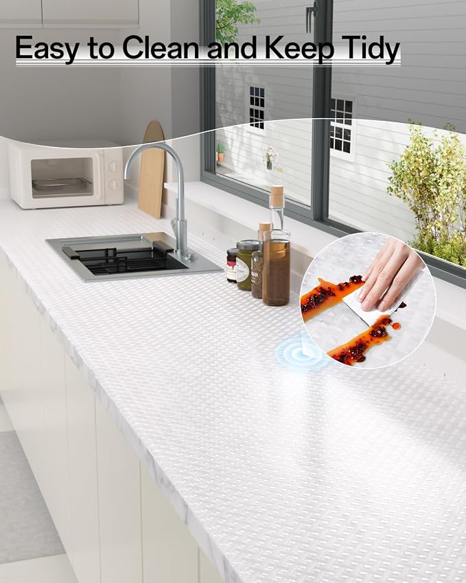 Shelf and Drawer Liner for Kitchen Cabinet, Non-Adhesive 12in x 240in Waterproof Contact Paper Refrigerator Liners Thickened Durable EVA Material Non Slip Mat for Dresser Cupboard Pantry Protector