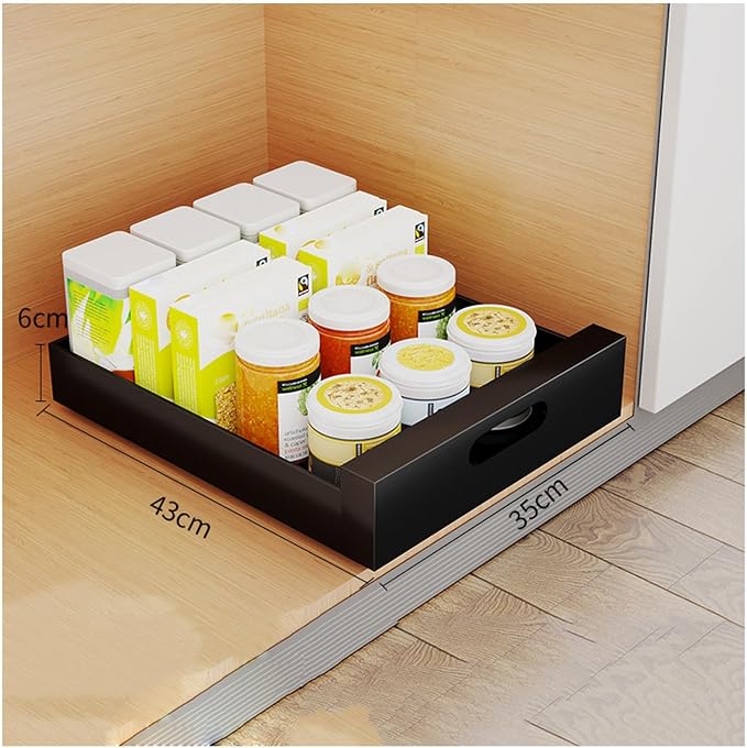 Pull Out Drawers for Cabinets Expandable Drawer Pull-Out Cabinet Organizer Pull-Out Cabinet Organizer Drawer with Handle Pull-Out Drawer Kitchen Cabinet Pull-Out Drawers, 43*35*6cm, Black