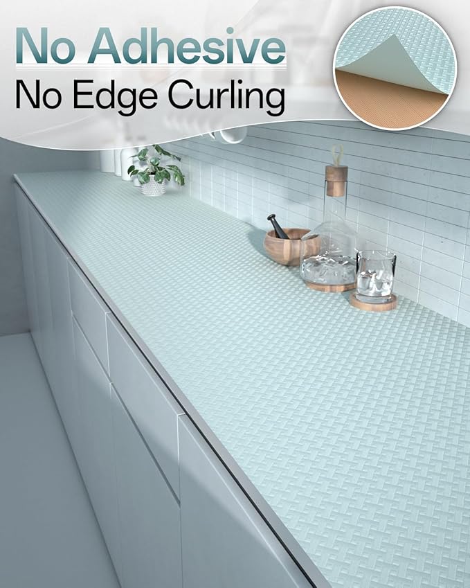 Shelf and Drawer Liner for Kitchen Cabinet, Non-Adhesive 18in x 120in Waterproof Contact Paper Refrigerator Liners Thickened Durable EVA Material Non Slip Mat for Dresser Cupboard Pantry Protector