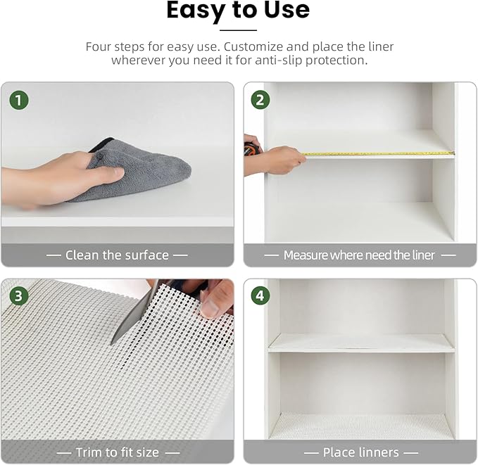 BAGAIL Non-Adhesive Shelf Liner, Thick Strong Grip Drawer Liners for Kitchen Cabinets, Heavy-Duty Easy Cut Cabinet Liners for Shelves, Pantry, Bathroom Cupboards - 17.5" x 10FT, White