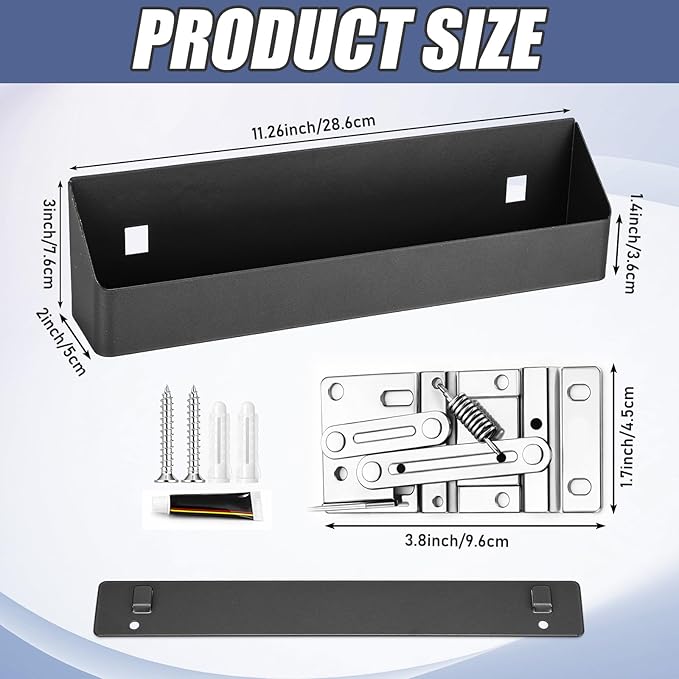 Zonon 2 Set 11 Inch Tip Out Tray for Front Sink Drawer with Hinges and Mounting Plate Includes Screws and No-Drill Adhesive, Metal Pull Out Storage Organizer for Kitchen Bathroom Cabinet