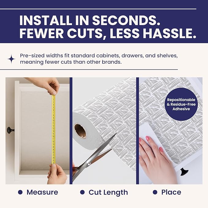 Adhesive Shelf Liner — Waterproof Felt Cabinet Liner & Contact Paper for Kitchen Organization — Soft Glide Drawer Liners, Under Sink Mat & Shelf Covers (Crosshatch, 23.75in x 6ft, 2-Pack)