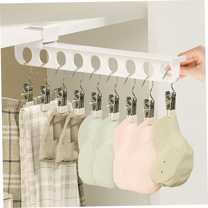 Closet Valet Rod Slide Out, 9 Holes Pull Out Closet Valet Rod - Smooth Silent Slide, No-drill Install, Space-saving Organizer, White