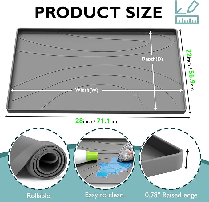 Under Sink Mat 28" x 22", Silicone Under Sink Liner for Kitchen and Bathroom, Waterproof Cabinet Protector Drip Tray, Protects Cabinets from Leaks and Spills