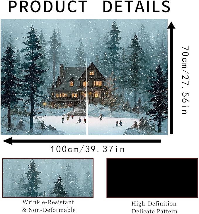 Self Adhesive Cabinet Curtain for Mother's Day, 39x28 Inch Vintage Cabin Under Sink Skirt No Drill, Spring Cleaning Kitchen Decor, Hook and Loop Laundry Valance, Forest Lake Fabric Panel