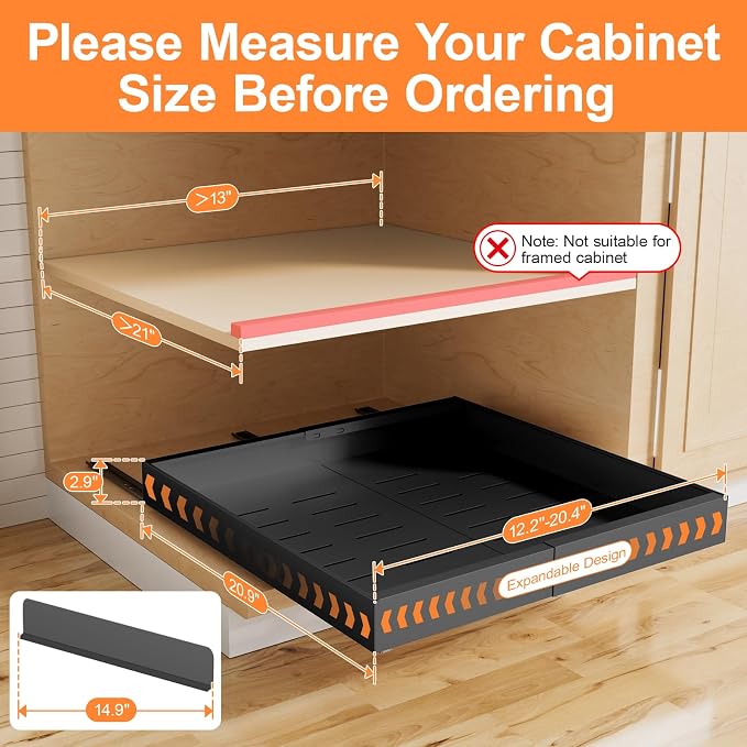 YJHome 2 Pack Pull Out Cabinet Organizer, No Drill Expandable Width 12"-20" & 21" Depth, Adhesive or Screw-In Installation, Magnetic Divider for Custom Storage, for Kitchen Pantry Bathroom Cabinet