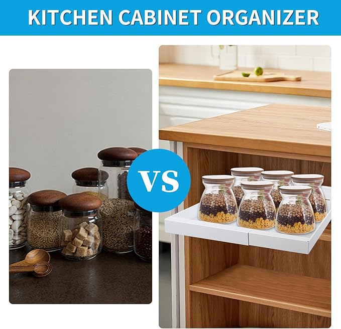 Pull Out Cabinet Organizer, 33 Lbs Capacity Heavy Duty Slide Outs Drawers, Multi-purpose Pull-Out Storage Organizers, No Drill Adjustable Slide outs Drawers for Kitchen, Pantry (White)