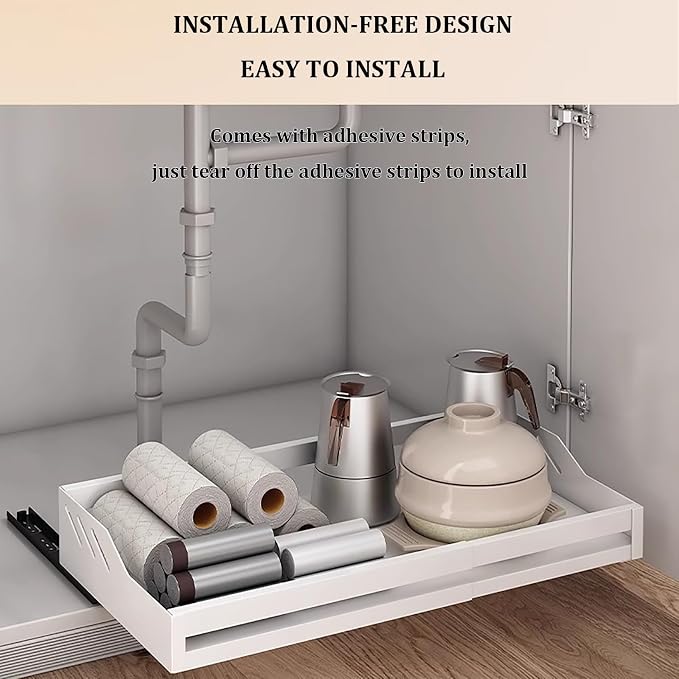 Pull Out Kitchen Storage,Slide Out Drawer Storage Shelves,Home Office Organization Hidden Storage Pantry Shelf,No Need Drill and Nailing,for Kitchen Cupboard Cabinet. (Color : White)
