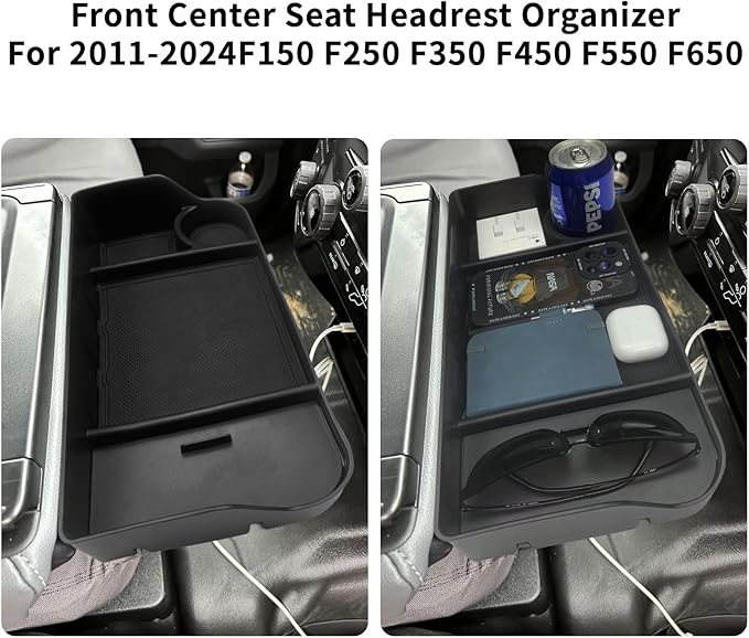 Zxiaochun Center Console Seat Headrest Organizer for 2011-2024 2025 2026 Ford F150 F250 F350 F450 F550 F650 Accessories, Storage Tray with Non-Slip Rubber Mat (Jump Seat Only)
