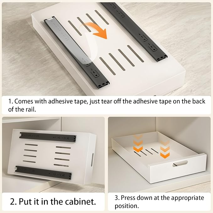 Pull Out Drawers for Cabinets 16.9"Deep, Slide Out Drawers for Kitchen Cabinets Adhesive Pull Out Cabinet Organizer, Cabinet Pull Out Shelves for Kitchen Bathroom and Pantry(White,13.78"W)
