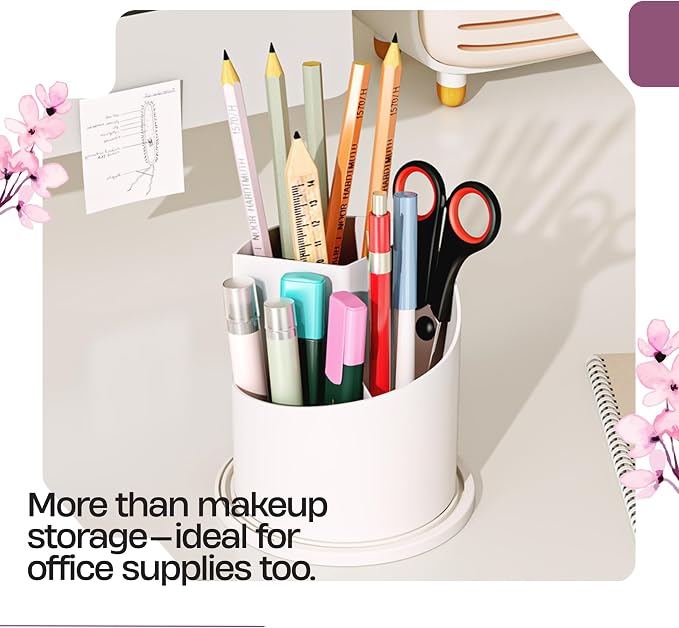 LEFEEL Lumière Mini 360 Rotating Makeup Organizer with Lid, Diamond Cut Cosmetic Organizer - Dustproof Vanity Organizer for Makeup Brushes, Toothbrush & Bathroom Countertop （Black