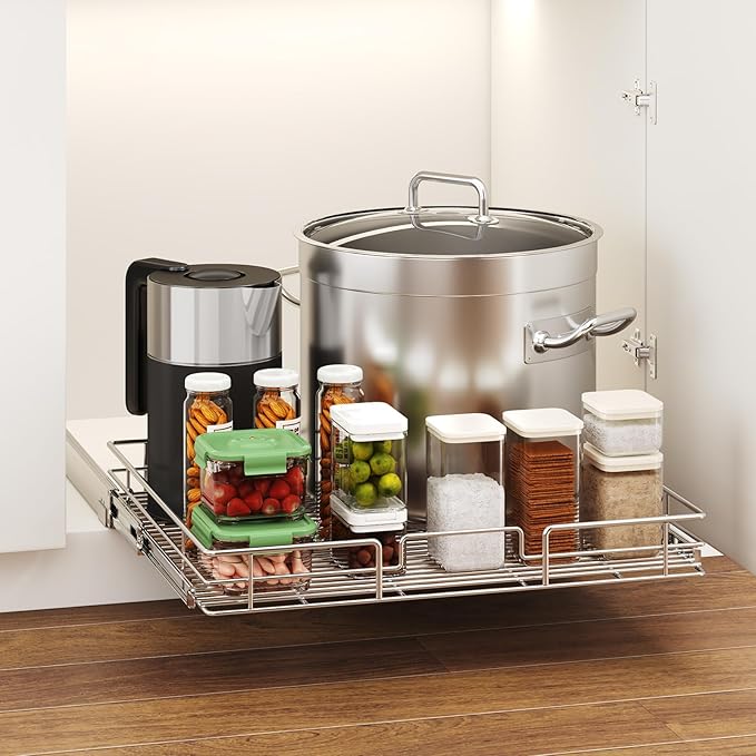 LOVMOR Pull Out Cabinet Organizer 27" W x 21½" D, Kitchen Cabinet Pull Out Shelves Slide Out Storage