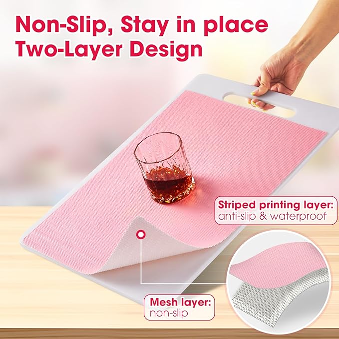 Drawer and Shelf Liner, Non-Slip Kitchen Cabinet Liners Non-Adhesive Thick Strong Grip Waterproof Washable Mats Protect Dresser Shelves Cupboard Bathroom Cabinets, Pink, 18 in X 20 FT