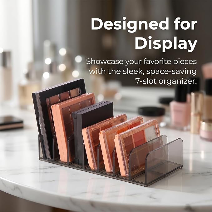 2 Pack Acrylic Makeup Palette Organizer, 7-Section Eyeshadow Palette Organizer Holder, Small Smoky Clear Cosmetic Display Storage for Drawer Vanity Countertop