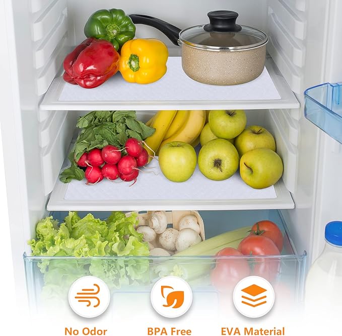 Shelf Liners for Kitchen Cabinets Refrigerator Liners Waterproof Kitchen Cupboard Liner Non-Slip Drawer Mats EVA Material Non Adhesive Fridge Liner for Shelves - White 17.5 x 236.2 Inches x 2 Rolls