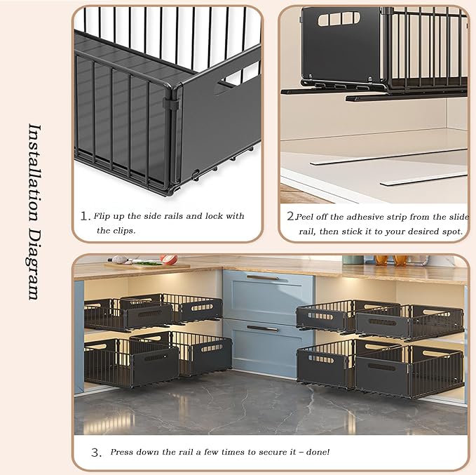 Pull Out Cabinet Organizers Large Capacity with Nano Adhesive Tallened Guardrail Anti Fall Design for Bathroom & Kitchen Cabinets Pantries (White, L-1Pcs)